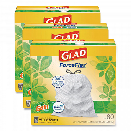 ForceFlex Kitchen Drawstring Trash Bags, 13 gal, Gain Original Scent, 24