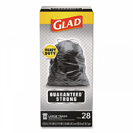 Guaranteed Strong Large Drawstring Trash Bags, Three-Ply, 30 gal, 1.05 mil, 30 x 33, Black, 28/Box (78966BX)