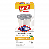 Medium Drawstring Trash Bags with Clorox, 8 gal, Lemon Fresh Bleach Scent, 0.74 mil, 23" x 21.63", Gray, 26/Box (79316)
