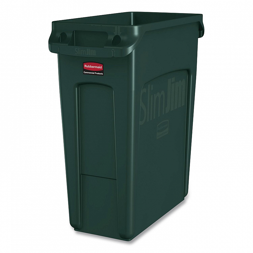 Slim Jim Waste Container, 16 gal, Resin, Dark Green (1955960)