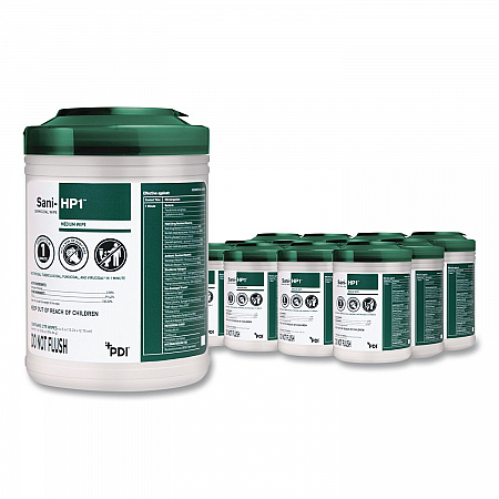 Sani-HP1 Germicidal Wipes, 5 x 6, Unscented, White, 275 Wipes/Canister, 12 Canisters/Carton (P62572PK)