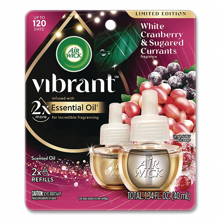 Vibrant Scented Oil Warmer Refill, Limited Edition, White Cranberry and Sugared Currants, 0.67 oz, 2/Pack (6233800898)
