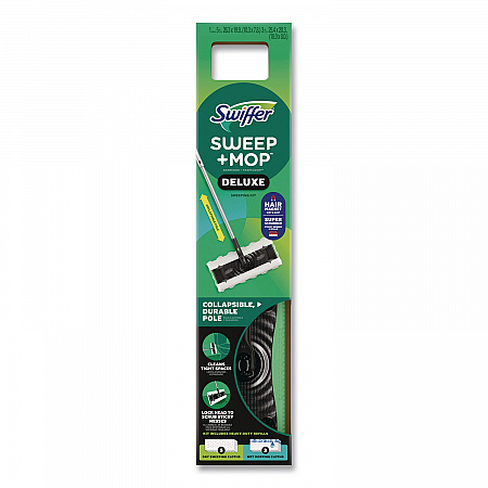 Sweep and Mop 2-in-1 Dry + Wet Floor Deluxe Mopping and Sweeping Kit, Silver Handle (16413)