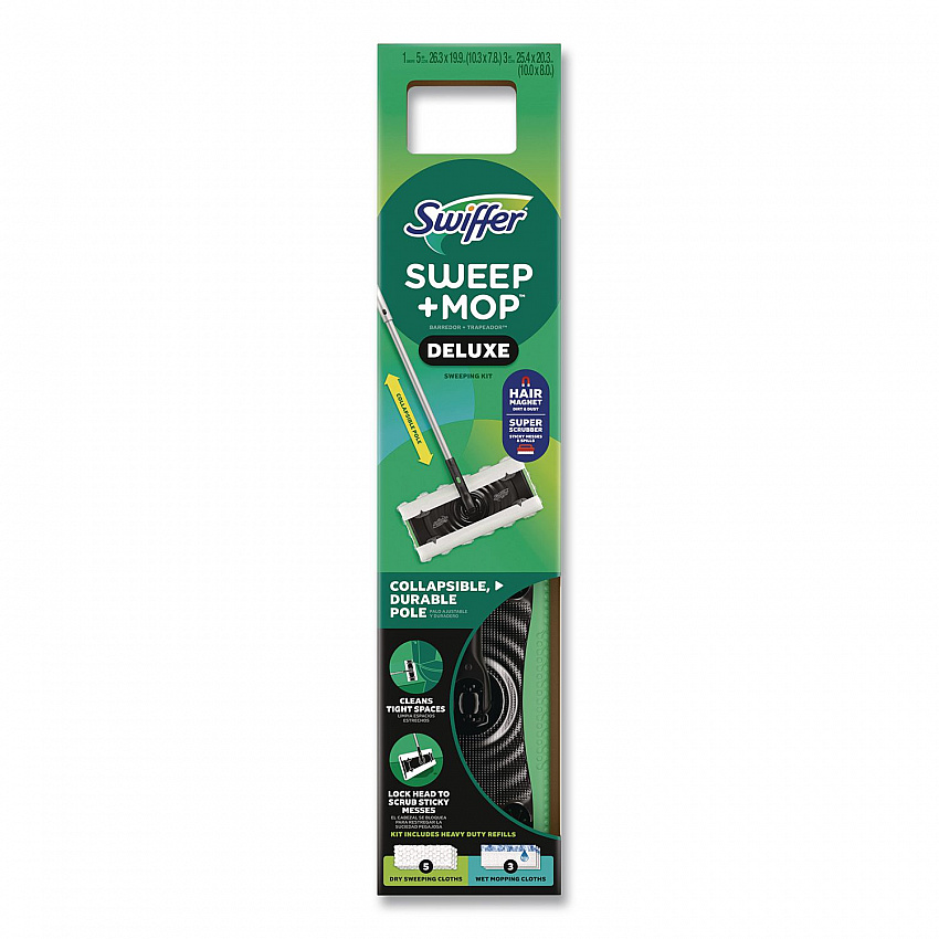 Sweep and Mop 2-in-1 Dry + Wet Floor Deluxe Mopping and Sweeping Kit, Silver Handle (16413)