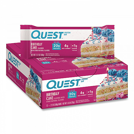 Protein Bars, Birthday Cake, 2.12 oz Bar, 12/Box (QUN00596)