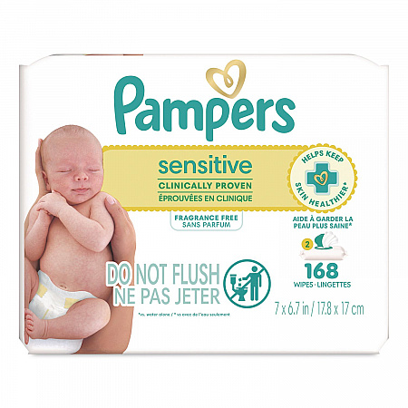 Sensitive Baby Wipes, 1-Wipe Pop-Top, Fragrance-Free, 84 Wipes/Pack, 2 Packs (870870)
