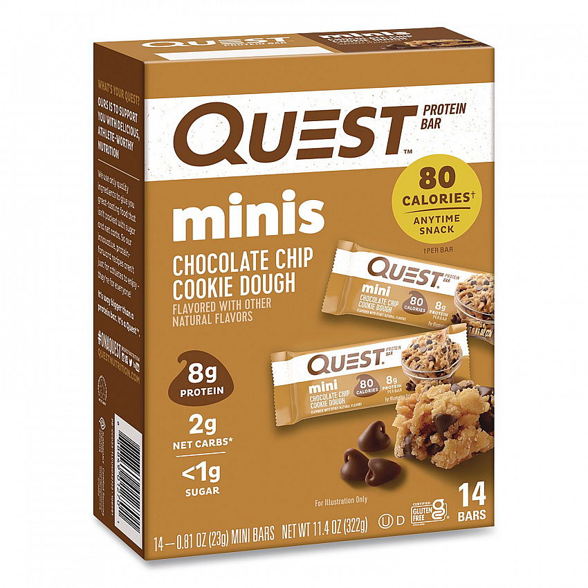 Protein Bar Minis, Chocolate Chip Cookie Dough, 0.81 oz Bar, 14/Box (QUN01270)