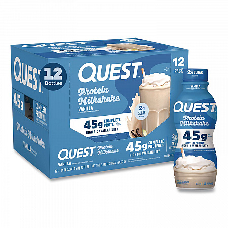 Protein Milkshakes, Vanilla, 14 oz Bottle, 12/Carton (QUN01602)