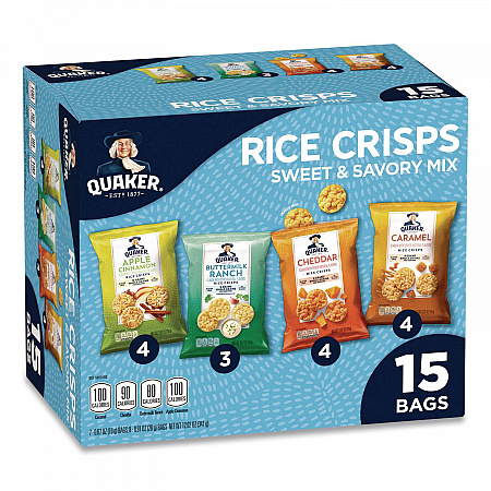 Rice Crisps, Sweet and Savory Mix, Assorted Flavors, (7) 0.67 oz Bags, (8) 0.91 oz Bags (QUA57840)