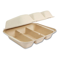 Fiber Hinged Takeout Containers, Taco Box, 7.9 x 9.2 x 3.2, Natural, Sugarcane Fiber, 300/Carton (TOSCT39LFS)