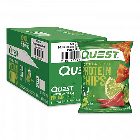 Chili Lime Tortilla Style Protein Chips, 1.1 oz Bag, 8/Carton (QUN01028)
