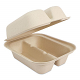 Fiber Hinged Takeout Containers, Taco Box, 2 Compartments, 5.86 x 7.25 x 3.38, Natural, Sugarcane Fiber, 300/Carton (TOSCT2LFS)