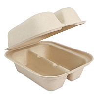 Fiber Hinged Takeout Containers, Taco Box, 2 Compartments, 5.86 x 7.25 x 3.38, Natural, Sugarcane Fiber, 300/Carton (TOSCT2LFS)