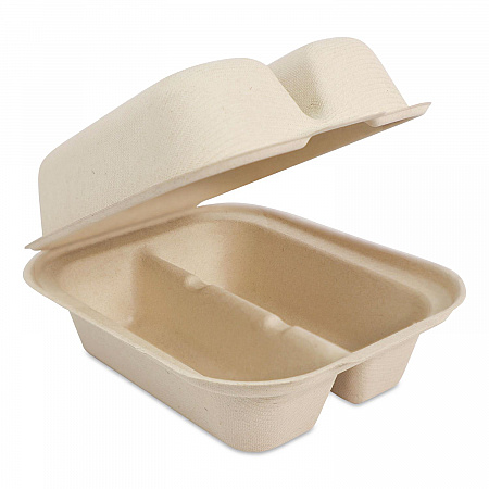 Fiber Hinged Takeout Containers, Taco Box, 2 Compartments, 5.86 x 7.25 x 3.38, Natural, Sugarcane Fiber, 300/Carton (TOSCT2LFS)