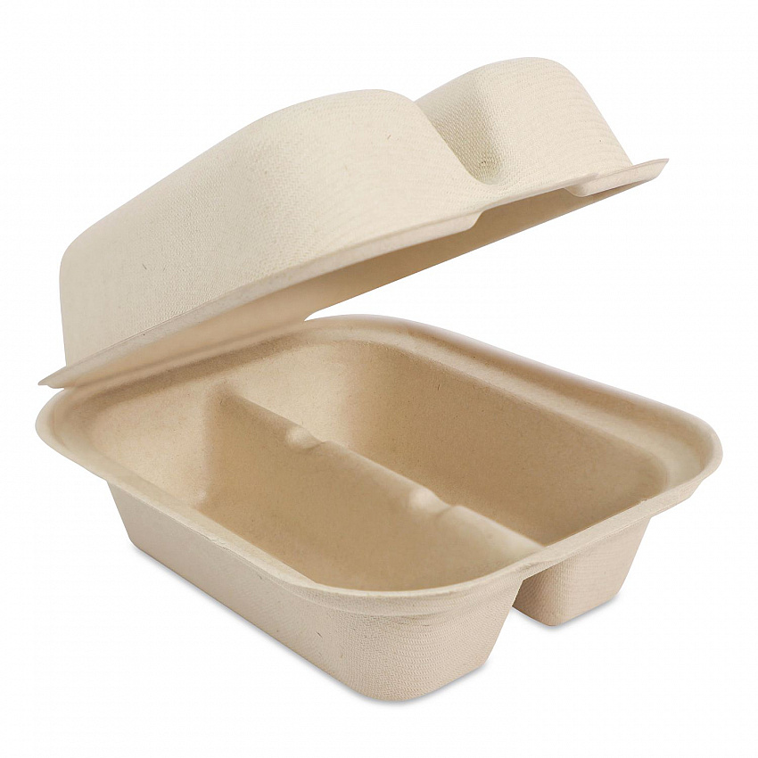 Fiber Hinged Takeout Containers, Taco Box, 2 Compartments, 5.86 x 7.25 x 3.38, Natural, Sugarcane Fiber, 300/Carton (TOSCT2LFS)
