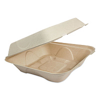 Fiber Hinged Takeout Containers, 8.2 x 8.8 x 2.9, Natural, Sugarcane Fiber, 300/Carton (TOSCU853LLF)