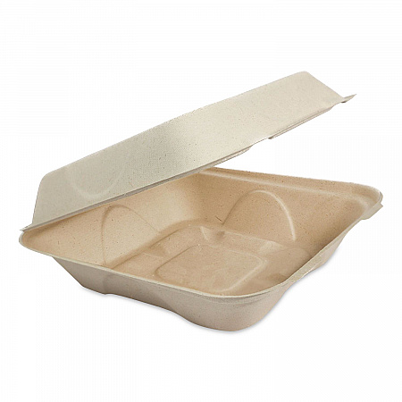 Fiber Hinged Takeout Containers, 8.2 x 8.8 x 2.9, Natural, Sugarcane Fiber, 300/Carton (TOSCU853LLF)