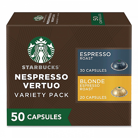 Vertuo Pods Variety Pack, Blonde Espresso Roast/Espresso Roast, 50/Box (117668)