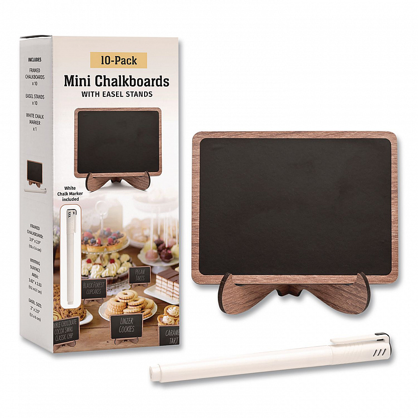 Mini Chalkboards, Black Surface, Brown Frame, 2.9 x 3.9, 10/Pack (MINICHLK)