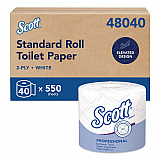 Essential Standard Roll Bathroom Tissue, for Commercial Use, Septic Safe, 2-Ply, White, 550 Sheets/Roll, 40 Rolls/Carton (48040)