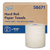100% Recycled Hard Roll Paper Towels, 1-Ply, 8" x 900 ft, Brown, 6/Carton (58671CT)