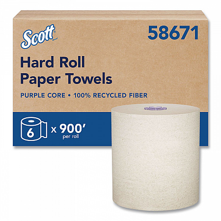 100% Recycled Hard Roll Paper Towels, 1-Ply, 8