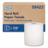 100% Recycled Hard Roll Paper Towels, 1-Ply, 8" x 700 ft, White, 6/Carton (58423CT)