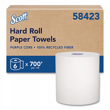 100% Recycled Hard Roll Paper Towels, 1-Ply, 8