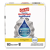 ForceFlex MaxStrength Tall Kitchen Drawstring Trash Bags, 13 gal, Lemon Sunshine Scent, 23.47 x 25.38, Gray, 90/Carton (22641CT)