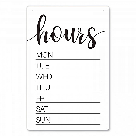 Dry Erase Business Hours Spa Style Sign, White 8 x 12 Surface (098644)