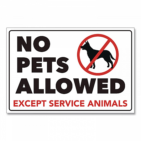 No Pets Allowed Except Service Animals Sign Decal, 6 x 4, Black/Red Graphics (098634)