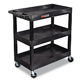 Tuffy XL Three-Shelf Utility Cart with Tub Shelves, Plastic, 300 lb Capacity, 35" x 18" x 36", Black (EC111B)