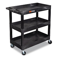 Tuffy XL Three-Shelf Utility Cart with Tub Shelves, Plastic, 300 lb Capacity, 35" x 18" x 36", Black (EC111B)