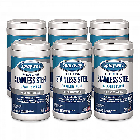 Stainless Steel Wipes, 1-Ply, 9.5 x 12, Unscented, White, 40 Wipes/Canister, 6 Canisters/Carton (1000058609)