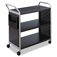 Scoot Three Shelf Utility Cart, Metal, 3 Shelves, 1 Bin, 300 lb Capacity, 31" x 18" x 38", Black/Silver (5339BL)