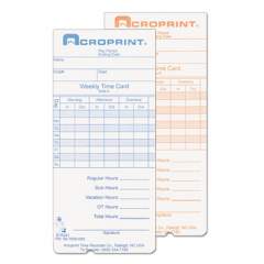 Time Clock Cards for Acroprint ATR240/ATR360, Two Sides, 3.5 x 7.25, 250/Pack (097000000)