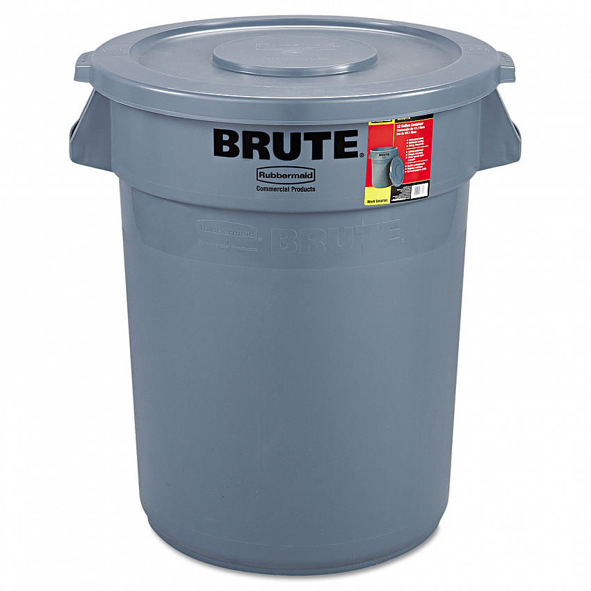 Brute Container with Lid, 32 gal, Plastic, Gray (863292GRA)