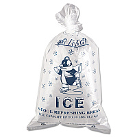 Ice Bags with Twist-Ties, Ice: Penguin Icon Labeling, 10 lb Capacity, 12" x 21", Clear, 1,000/Carton (IC1221)