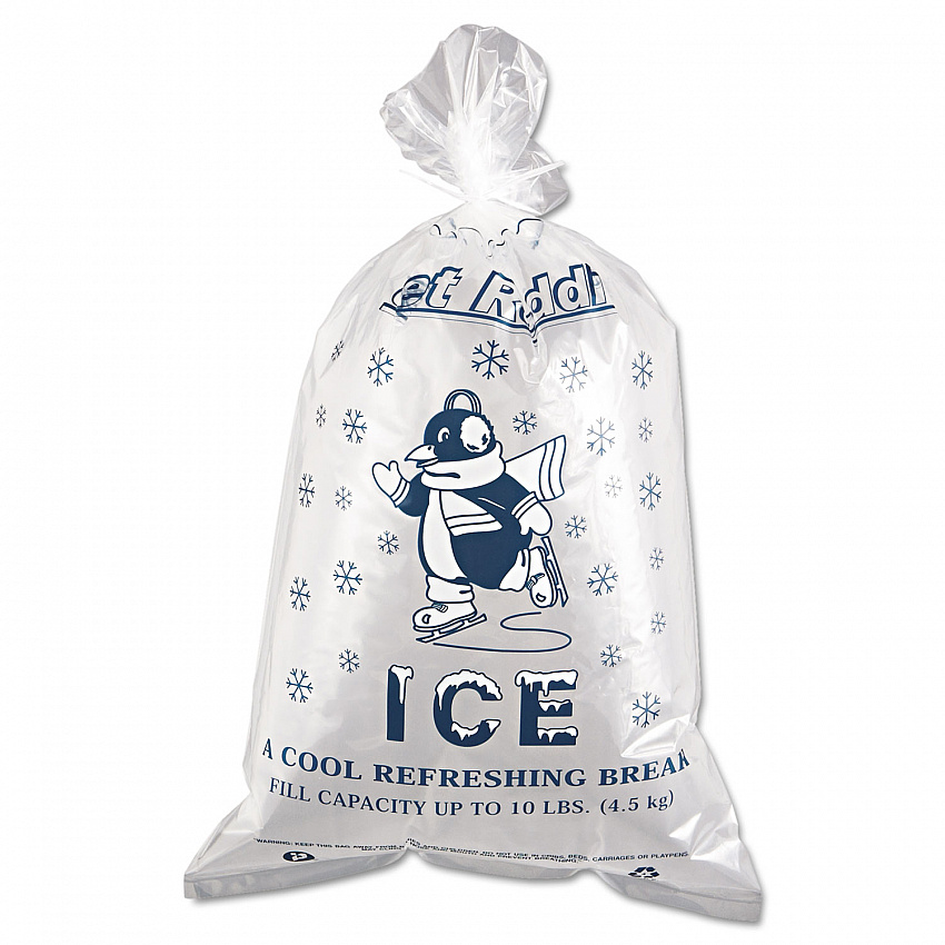 Ice Bags with Twist-Ties, Ice: Penguin Icon Labeling, 10 lb Capacity, 12" x 21", Clear, 1,000/Carton (IC1221)