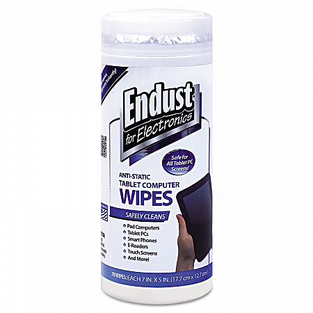 Antistatic Tablet and Laptop Cleaning Wipes, 5 x 7, Unscented, White, 70/Tub (12596)