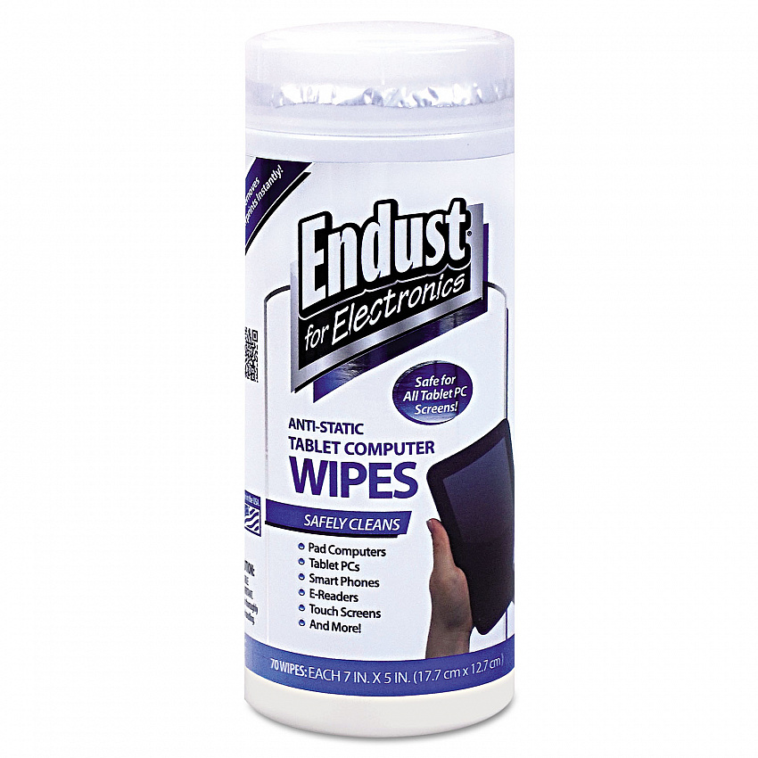 Antistatic Tablet and Laptop Cleaning Wipes, 5 x 7, Unscented, White, 70/Tub (12596)