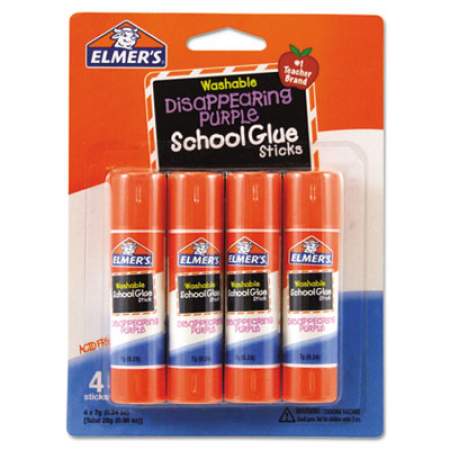 Elmer's Washable School Glue Sticks, 0.24 oz, Applies Purple, Dries Clear, 4/Pack (E543)
