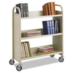 Safco Steel Book Cart, Three-Shelf, 36w x 14.5d x 43.5h, Sand (5358SA)