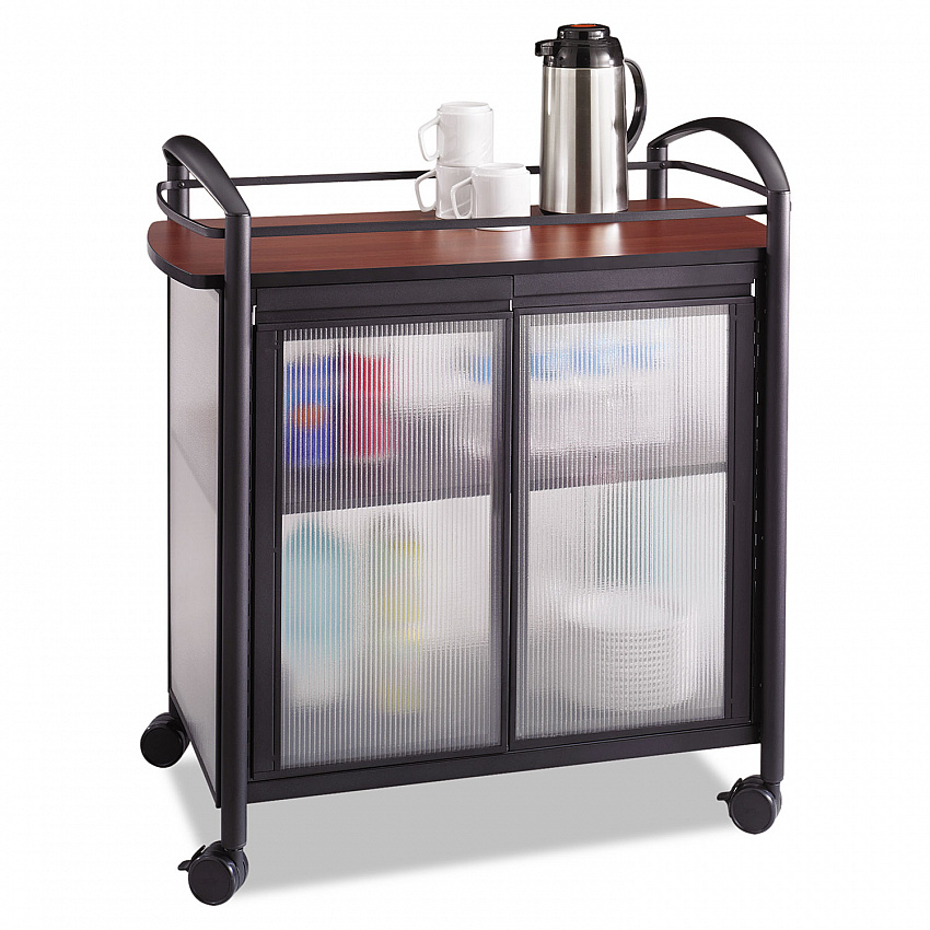 Impromptu Refreshment Cart/Machine Stand, Engineered Wood, 3 Shelf, 34 x 21.25 x 36.5, Cherry/Black (8966BL)