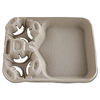 StrongHolder Molded Fiber Cup/Food Tray, 8 oz to 44 oz, Two Cups + Food Tray, Beige, 100/Carton (20990CT)