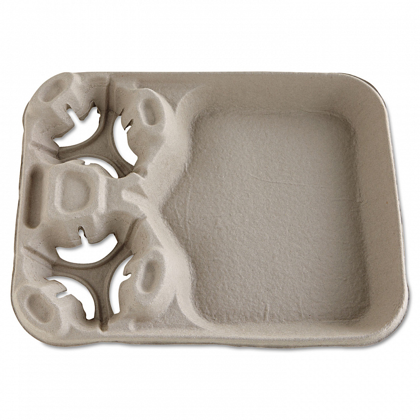 StrongHolder Molded Fiber Cup/Food Tray, 8 oz to 44 oz, Two Cups + Food Tray, Beige, 100/Carton (20990CT)