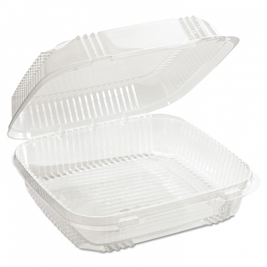 ClearView SmartLock Hinged Lid Container, 49 oz, 8.2 x 8.3 x 2.9, Clear, Plastic, 200/Carton (YCI81120)