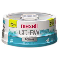 Maxell CD-RW Discs, 700MB/80min, 4x, Spindle, Silver, 25/Pack (630026)