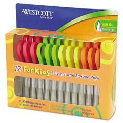 Westcott For Kids Scissors, Pointed Tip, 5" Long, 1.75" Cut Length, Assorted Straight Handles, 12/Pack (13141)