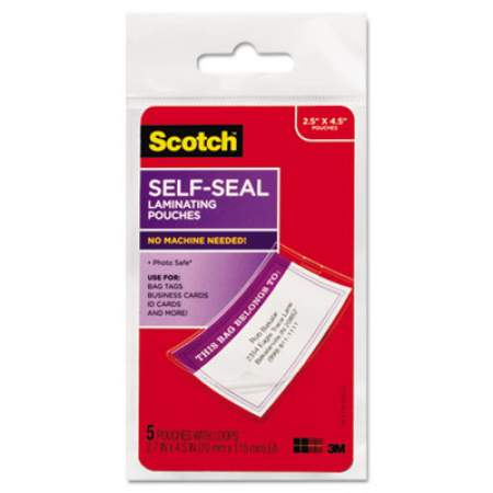 Scotch Self-Sealing Laminating Pouches, 12.5 mil, 2.81" x 4.5", Gloss Clear, 5/Pack (LS8535G)